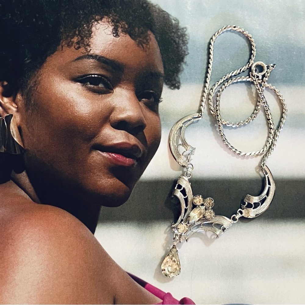 Vintage Rhinestone MCM SILVER Necklace - Picture 4 of 8